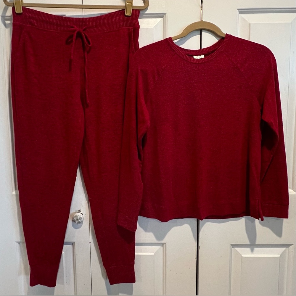 2 Pc SOMA Pj Set❤️Cozy Matching Knit, Long Sleeve Top & Jogger Set in Deep Red